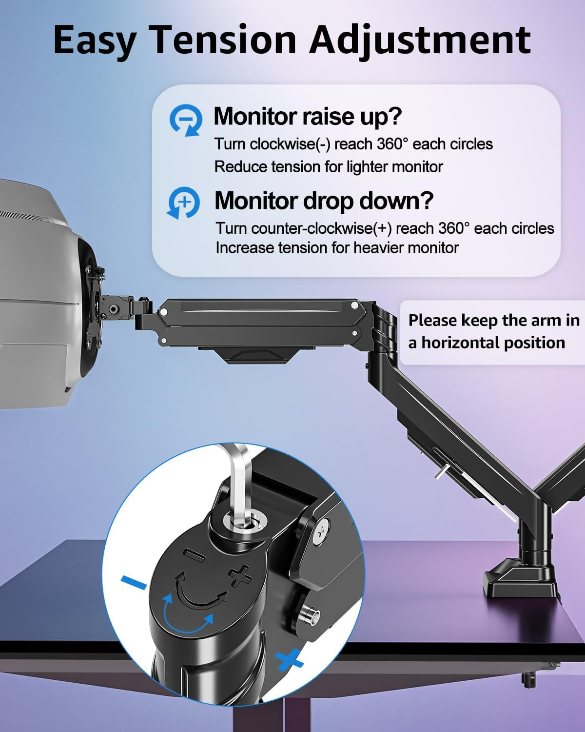 Dual Monitor Stand for Max 43 Inch Screens, Ultrawide Monitor Arm Height Adjustable, Heavy Duty Dual Monitor Mount, Full Motion Premium Monitors Arm, Holds 2.2 to 33 Lbs, VESA Desk Mount