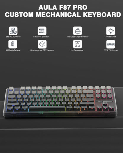 F87 Pro Wireless Mechanical Keyboard,Tri-Mode Bt5.0/2.4Ghz/Usb-C Hot Swappable Custom Keyboard,Pre-Lubed Switches,Side Printed PBT Keycaps,75% TKL RGB Backlit Gaming Keyboards