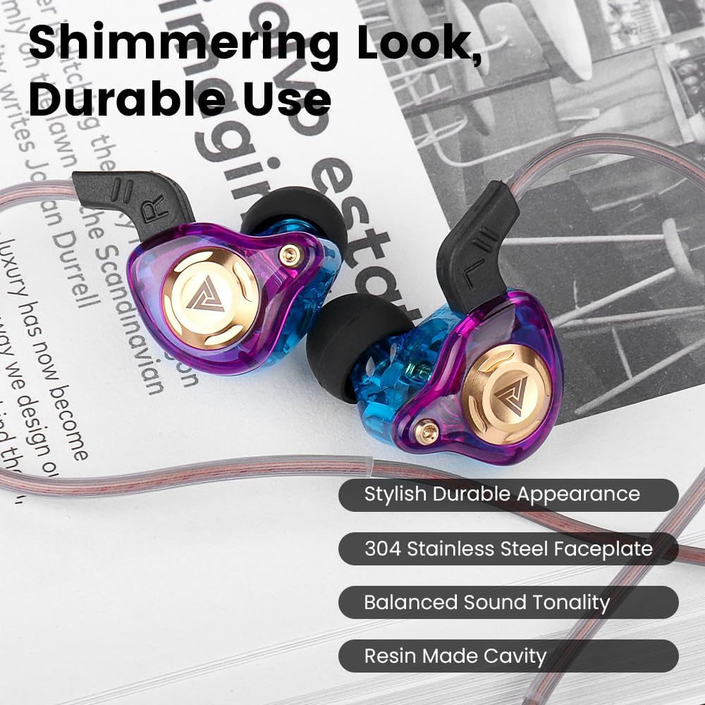 Wired Gaming Earbuds In-Ear Headphones Hifi Game Head Phones in Ear Monitors Deep Bass Sound Wired-Earbuds with 1DD 10Mm Dynamic Driver Inear Earphones IEM for Music Gaming Video Calling (Purple)