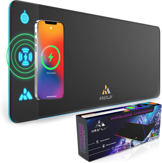XXL RGB Gaming Mouse Pad with Wireless Charger, 11 Colors LED Mouse Mat with 15W Fast Charging, Non Slip Extended Big Mousepad, Black Mouse Pad for Laptop, PC, Office Best