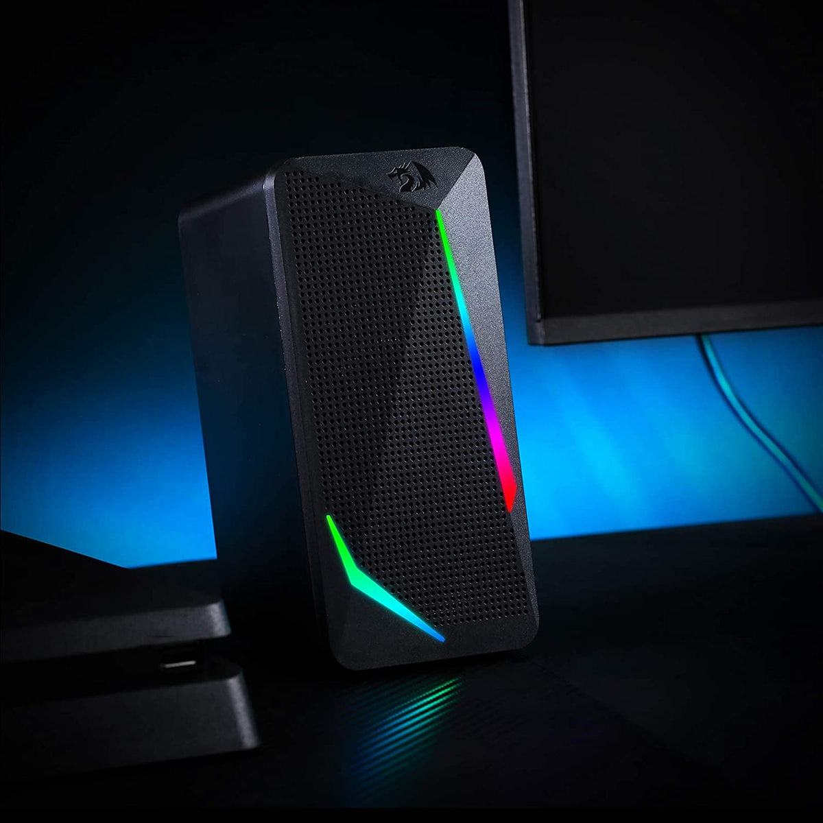 GS510 RGB Wired Desktop Speakers, 2.0 Channel Stereo Sound, Black | 4 Colorful LED Backlight Modes, Enhanced Bass, Easy-Access Volume Control, Plug & Play USB Powered PC Gaming Speaker