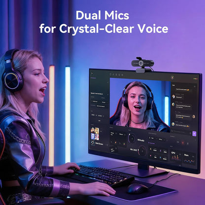 C60E 4K Webcam for Streaming & Gaming，Pdaf Autofocus | Dual Mics, Live Streaming Camera with Auto Light Correction, Plug & Play USB Webcam for PC & Mac