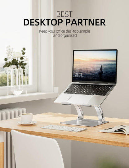 Ergonomic Adjustable Laptop Stand for Desk, Dual Foldable Computer Riser with Advanced Heat-Vent, Heavy-Duty Portable Notebook Holder for Posture Correction, Compatible with Mac 10-17" Laptops