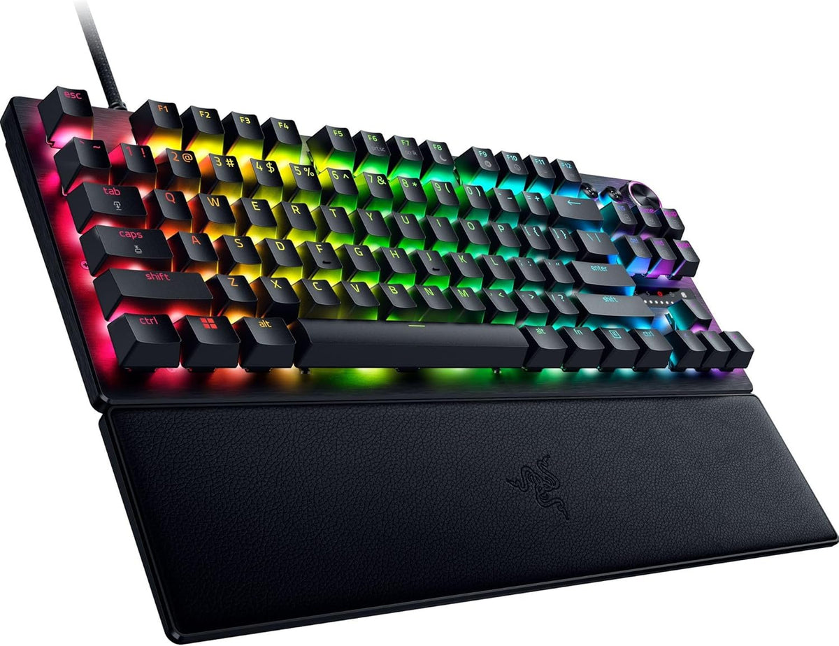 Razer Huntsman V3 Pro TKL Esports Gaming Keyboard, Black | Analog Optical Switches, Snap Tap, Rapid Trigger, Adjustable Actuation, Media Keys & Dial, Doubleshot PBT Keycaps, Wrist Rest