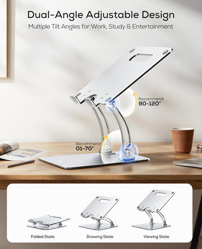 Ergonomic Adjustable Laptop Stand for Desk, Dual Foldable Computer Riser with Advanced Heat-Vent, Heavy-Duty Portable Notebook Holder for Posture Correction, Compatible with Mac 10-17" Laptops