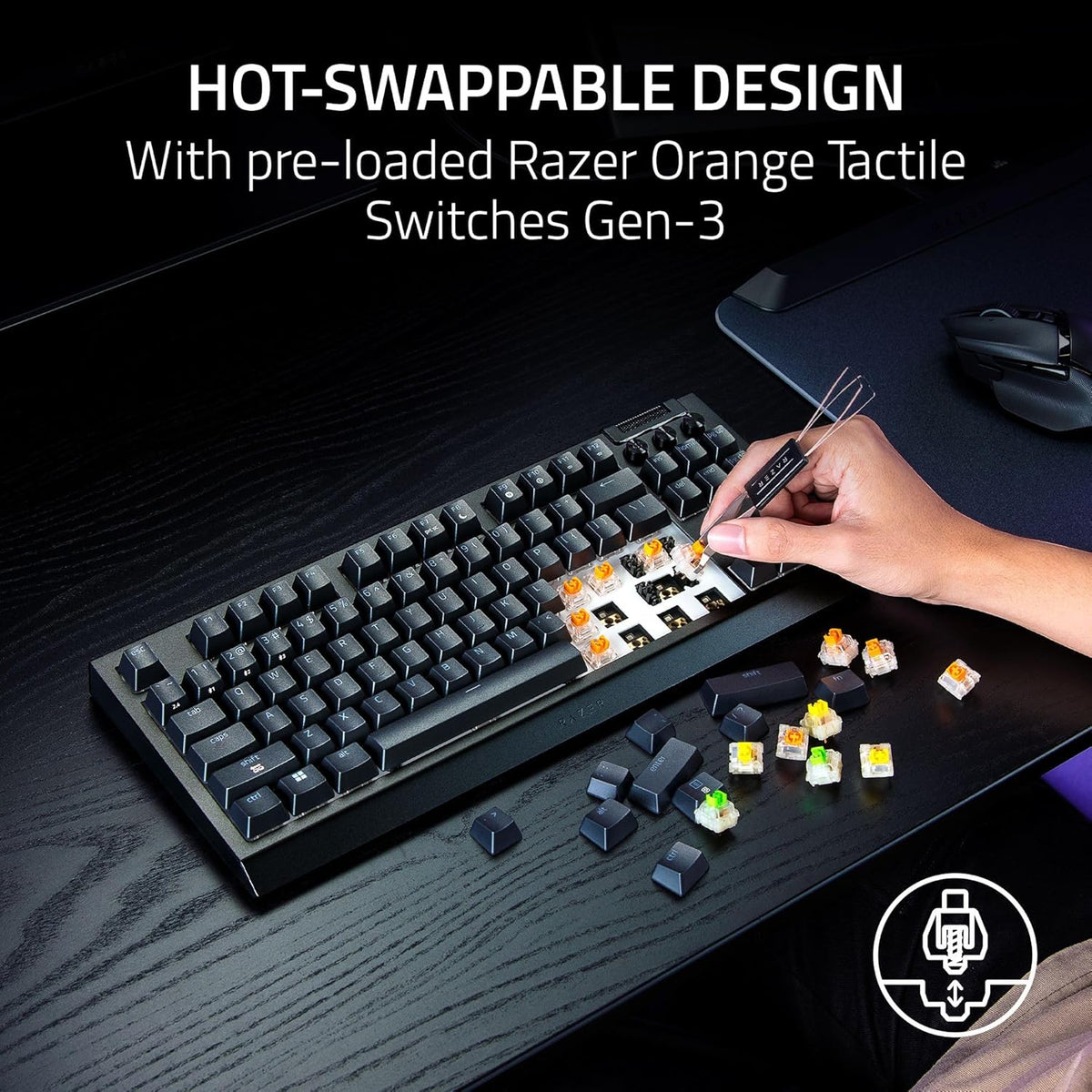 Razer Blackwidow V4 TKL Wireless Gaming Keyboard, Orange Switches | Hot Swappable, Wireless & Bluetooth, Multi-Function Roller & Control Buttons, Chroma RGB, Long Battery Life, Hyperspeed