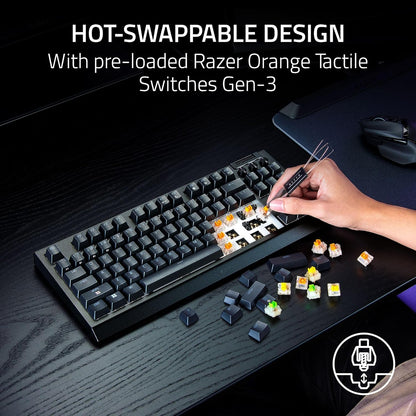 Razer Blackwidow V4 TKL Wireless Gaming Keyboard, Orange Switches | Hot Swappable, Wireless & Bluetooth, Multi-Function Roller & Control Buttons, Chroma RGB, Long Battery Life, Hyperspeed
