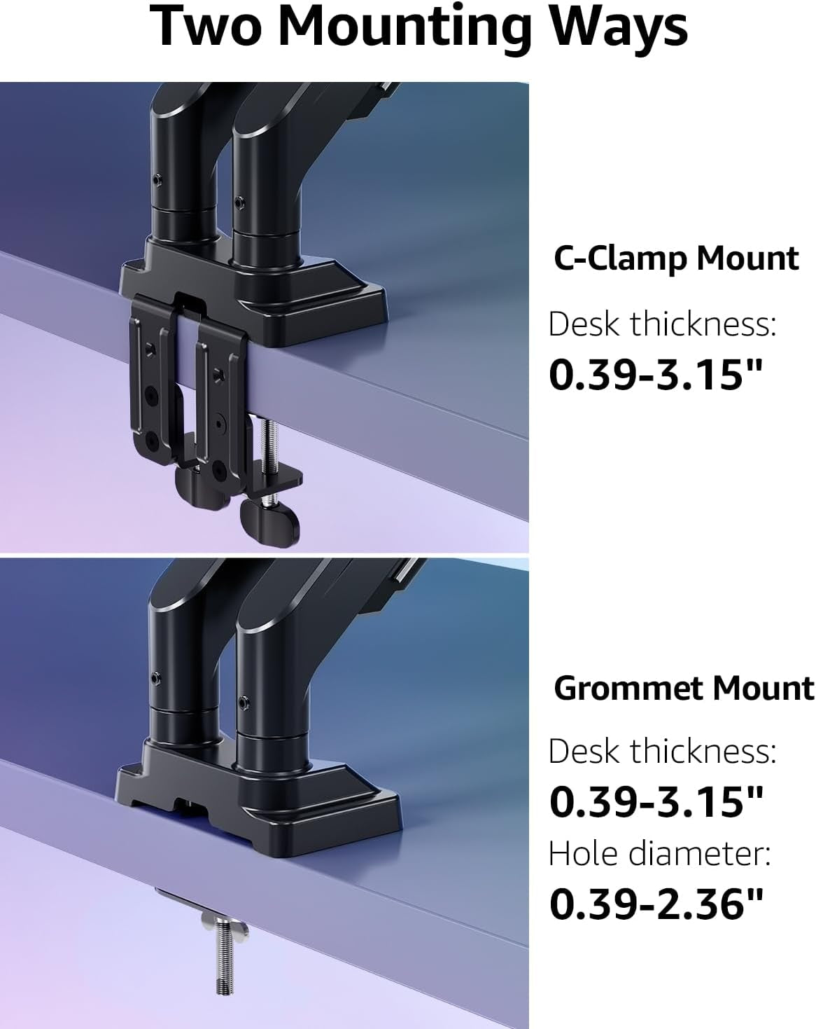 Dual Monitor Stand for Max 43 Inch Screens, Ultrawide Monitor Arm Height Adjustable, Heavy Duty Dual Monitor Mount, Full Motion Premium Monitors Arm, Holds 2.2 to 33 Lbs, VESA Desk Mount
