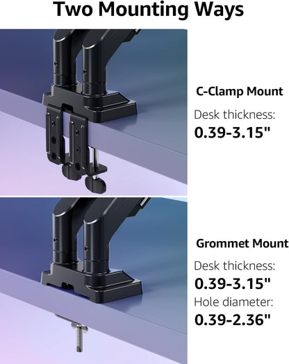 Dual Monitor Stand for Max 43 Inch Screens, Ultrawide Monitor Arm Height Adjustable, Heavy Duty Dual Monitor Mount, Full Motion Premium Monitors Arm, Holds 2.2 to 33 Lbs, VESA Desk Mount