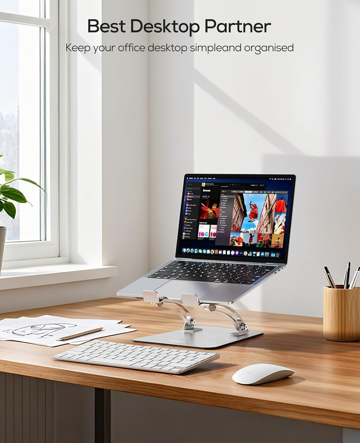 Ergonomic Adjustable Laptop Stand for Desk, Dual Foldable Computer Riser with Advanced Heat-Vent, Heavy-Duty Portable Notebook Holder for Posture Correction, Compatible with Mac 10-17" Laptops
