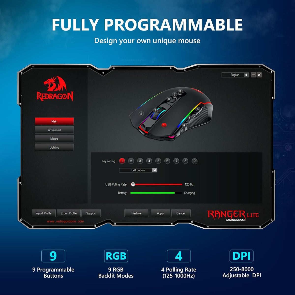 Gaming Mouse, Wireless Mouse Gaming with 8000 DPI, PC Gaming Mice with Fire Button, RGB Backlit Programmable Ergonomic Mouse Gamer, Rechargeable, 70Hrs for Windows, Mac Gamer, Black