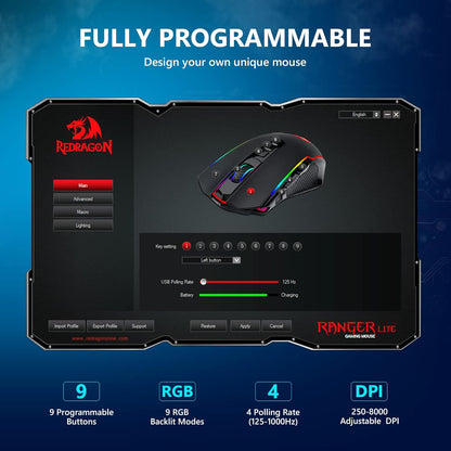 Gaming Mouse, Wireless Mouse Gaming with 8000 DPI, PC Gaming Mice with Fire Button, RGB Backlit Programmable Ergonomic Mouse Gamer, Rechargeable, 70Hrs for Windows, Mac Gamer, Black