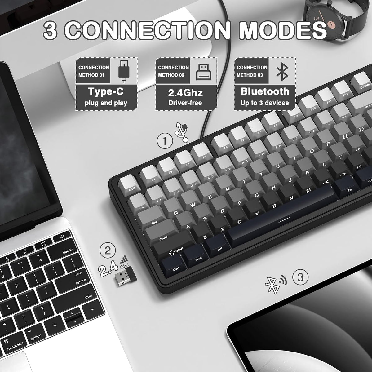 X85 Wireless Mechanical Gaming Keyboard with Knob Hot Swap RGB | Bt/2.4G/Wired, Side-Printed PBT Keycaps, Gasket, Media Knob, Linear White Jade Switch, 75% Creamy with Coiled Cable, Moonlit