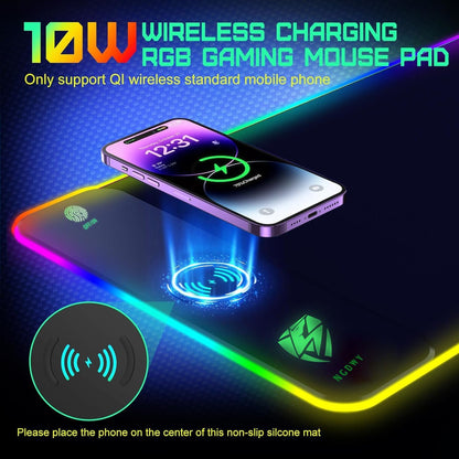 Wireless Charging RGB Gaming Mouse Pad 15W -800X300X4Mm-Fast Charging, Ultra-Smooth Surface, Non-Slip Base, 13 Light Modes - Ultimate RGB Mouse Pad for Gamers - Large Mouse Pad Gaming Mat
