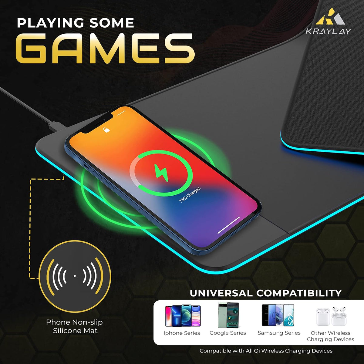 XXL RGB Gaming Mouse Pad with Wireless Charger, 11 Colors LED Mouse Mat with 15W Fast Charging, Non Slip Extended Big Mousepad, Black Mouse Pad for Laptop, PC, Office Best