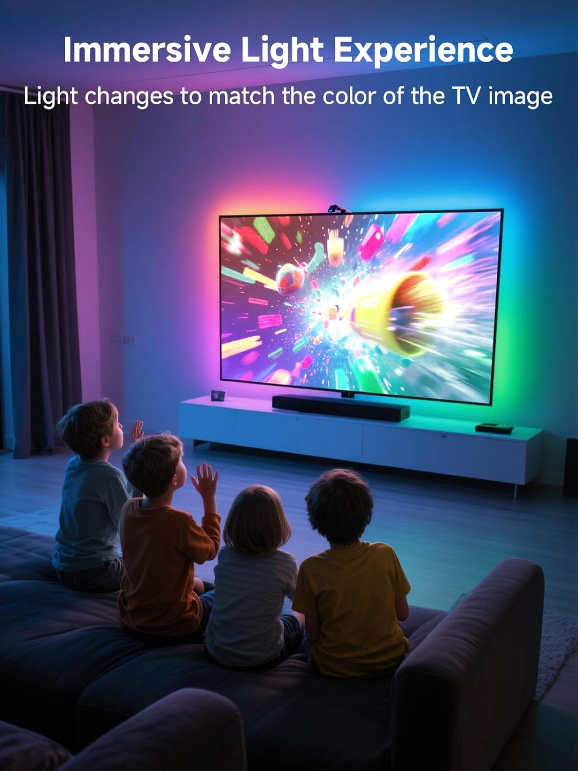 TV LED Backlight with Camera, 10.5FT RGBIC Screen Sync Lights for 32–50 Inch Tvs & PC Monitors, Music Sync LED Strip Lights with App for Gaming, Movies, Bedroom