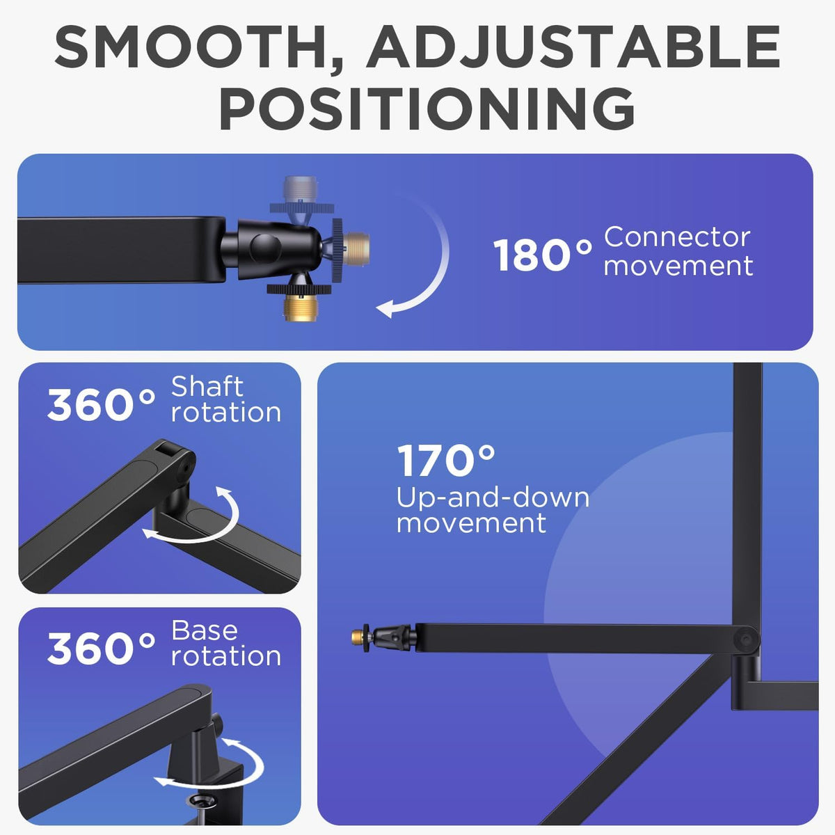 Low Profile Mic Arm Boom Arm Microphone Stand Desk Mount, Black | for Fifine AM8 K669B Elgato Blue Yeti Shure SM58 SM7B, 3.3Lb Weight Capacity, Vibration Resistant, Adjustable Angle