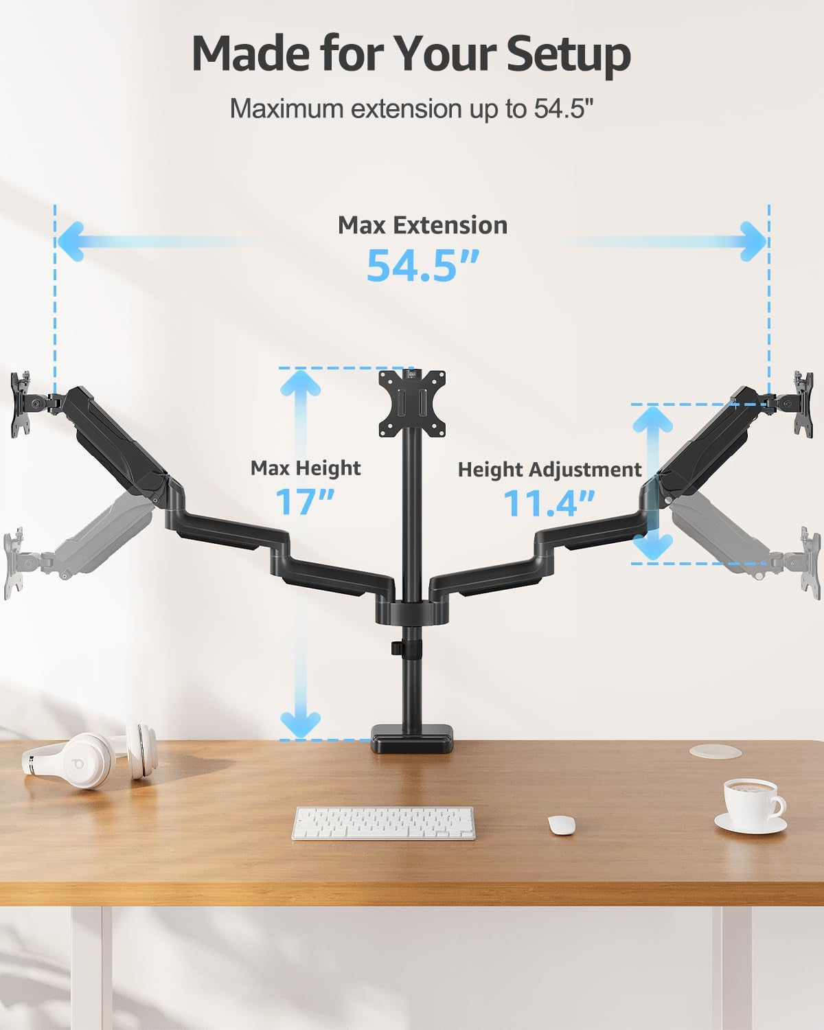 Triple Monitor Stand Mount - 3 Monitors Desk Mount for Computer Screens up to 27 Inch, Triple Monitor Arm, Heavy Duty Monitors Stand, Each Arm Holds 4.4-19.8 Lbs, Black