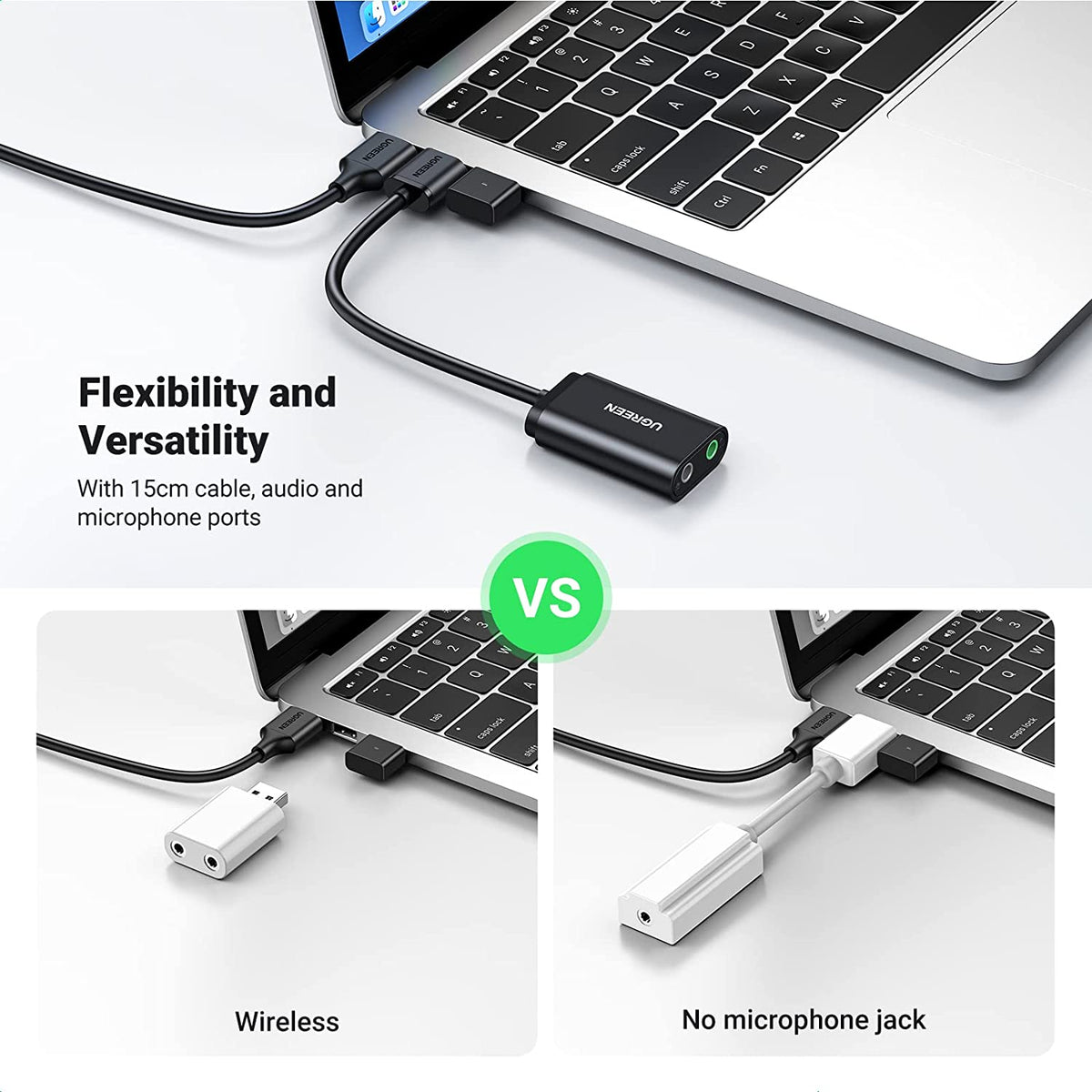 UGREEN USB to Audio Jack Sound Card Adapter with TRS 3.5Mm Headphone & Mics | USB Sound Card Jack Adapter Compatible with Computer, PS5, PS4, USB Audio Stereo Adapter External Sound Card