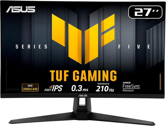 ASUS TUF Gaming 27” 1440P Monitor (VG27AQ5A) – QHD (2560 X 1440), 210Hz (OC), 0.3Ms, Fast IPS, Extreme Low Motion Blur Sync, Freesync Premium, Speakers, Displaywidget Center, Gaming AI, 3 Yr Warranty