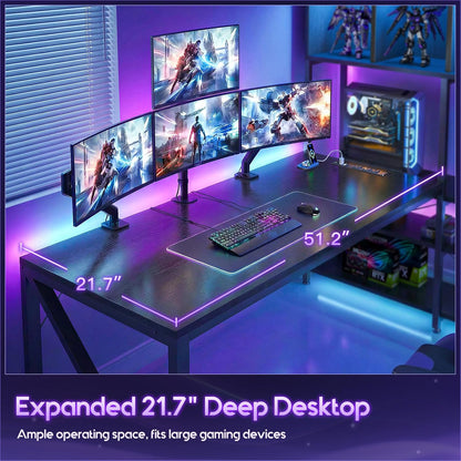 63" L Shaped Gaming Desk with Display Hutch and Large Desktop, Black | LED Lights, Power Outlets, PC Tower Display Shelf, Pegboard, Storage Shelves, Reversible Layout for Gaming and Home Office
