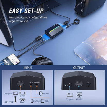 Fifine  Video Capture Card, HD 1080 60Fps for Audio Video, Gaming, Live Streaming, 4K HDMI to USB Capture Card Compatible with Ps4/Windows/Mac Os/Switch/Xbox-V3 | 1080P 60Fps Capture, 4K 30Fps, Flowing RGB Lighting, 3.5Mm Audio Input, for PS5, PS4, Switch, Xbox, Windows, Macos