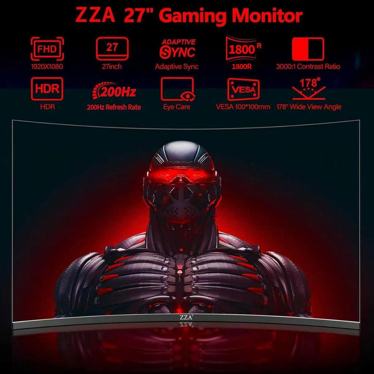 27 Inch Curved Gaming Monitor 200Hz,Fhd 1080P, 1800R VA