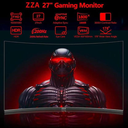27 Inch Curved Gaming Monitor 200Hz,Fhd 1080P, 1800R VA