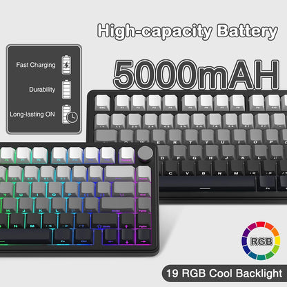 X85 Wireless Mechanical Gaming Keyboard with Knob Hot Swap RGB | Bt/2.4G/Wired, Side-Printed PBT Keycaps, Gasket, Media Knob, Linear White Jade Switch, 75% Creamy with Coiled Cable, Moonlit