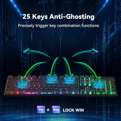 S107KS Wireless Gaming Keyboard and Mouse, RGB Backlit, 3 Mode (Wired/2.4G/Bt), up to 10,000 DPI Gaming Mouse with Software, Ultra Lightweight 65G, 25 Key Anti-Ghosting Keyboard for PC