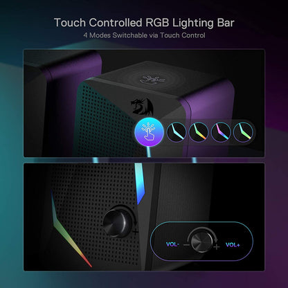 GS510 RGB Wired Desktop Speakers, 2.0 Channel Stereo Sound, Black | 4 Colorful LED Backlight Modes, Enhanced Bass, Easy-Access Volume Control, Plug & Play USB Powered PC Gaming Speaker