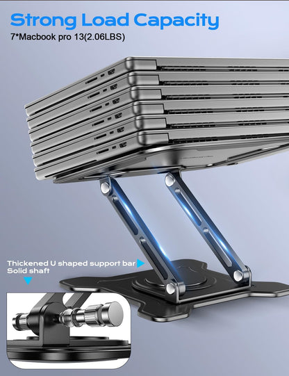 360° Rotating Laptop Stand for Desk, Metal Foldable Laptop Riser Black | Ergonomic Portable Adjustable Laptop Stand, Ventilated Cooling Notebook Holder for Macbook Air Pro, All 10-16'' Laptops