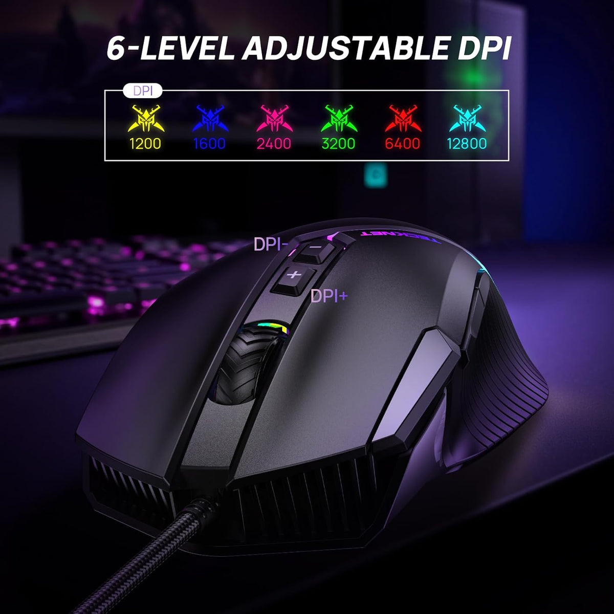 Wired Gaming Mouse 12800 DPI 8 Buttons 13 RGB Backlit Optical Mouse