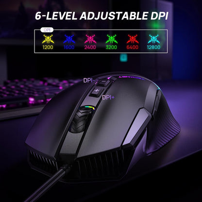 Wired Gaming Mouse 12800 DPI 8 Buttons 13 RGB Backlit Optical Mouse