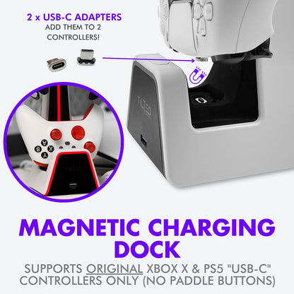Gaming Headset and Controller Stand | Premium PS5 Accessories (Clean Space with Charging Station) Headphone and Controller Holder for Desk, Playstation 5, Xbox Game,