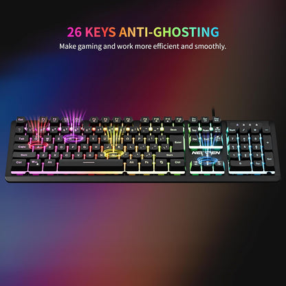 GM104 Wired Gaming Keyboard and Mouse Combo,Mechanical Feel Keyboard