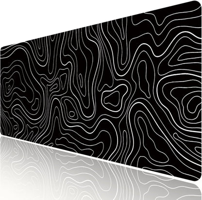 Black Topographic Large Gaming Mouse Pad Extended XXL(900 * 400 * 3MM) Mouse Mat Long Desk Pad with Stitched Edges for Keyboard Home Office Gaming Work Big Desk Mat