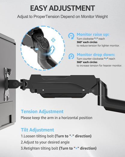Triple Monitor Stand Mount - 3 Monitors Desk Mount for Computer Screens up to 27 Inch, Triple Monitor Arm, Heavy Duty Monitors Stand, Each Arm Holds 4.4-19.8 Lbs, Black