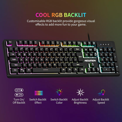 GM104 Wired Gaming Keyboard and Mouse Combo,Mechanical Feel Keyboard