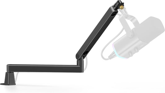 Low Profile Mic Arm Boom Arm Microphone Stand Desk Mount, Black | for Fifine AM8 K669B Elgato Blue Yeti Shure SM58 SM7B, 3.3Lb Weight Capacity, Vibration Resistant, Adjustable Angle