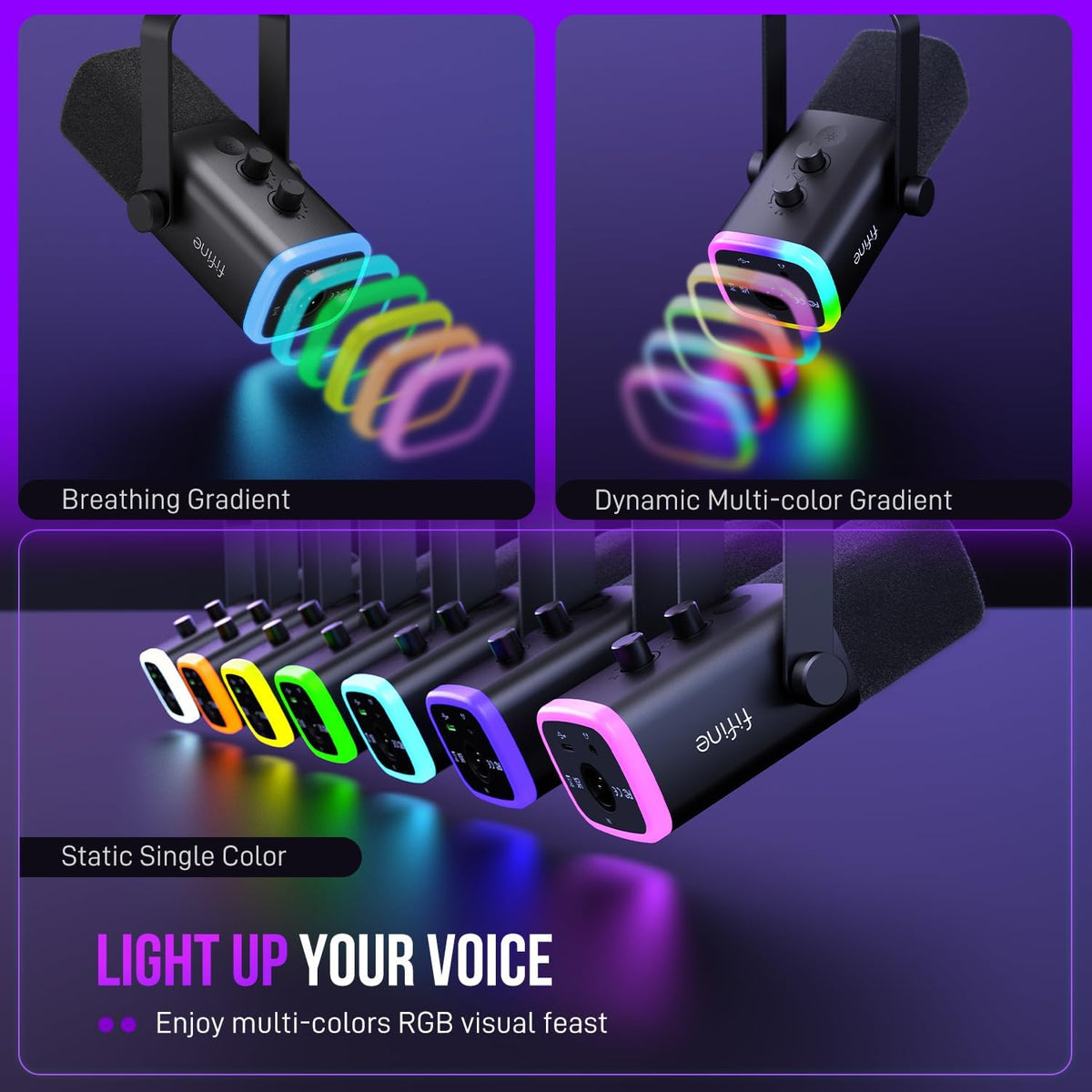 Ampligame AM8 USB/XLR Dynamic Microphone for Gaming Streaming | Podcast Mic with RGB Light, Mute Button, Headphones Jack, Desktop Stand, for Vocal Recording Singing Youtube