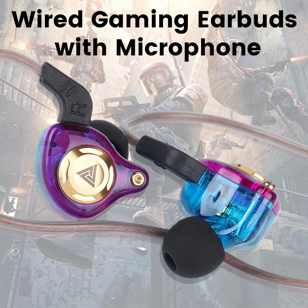 Wired Gaming Earbuds In-Ear Headphones Hifi Game Head Phones in Ear Monitors Deep Bass Sound Wired-Earbuds with 1DD 10Mm Dynamic Driver Inear Earphones IEM for Music Gaming Video Calling (Purple)
