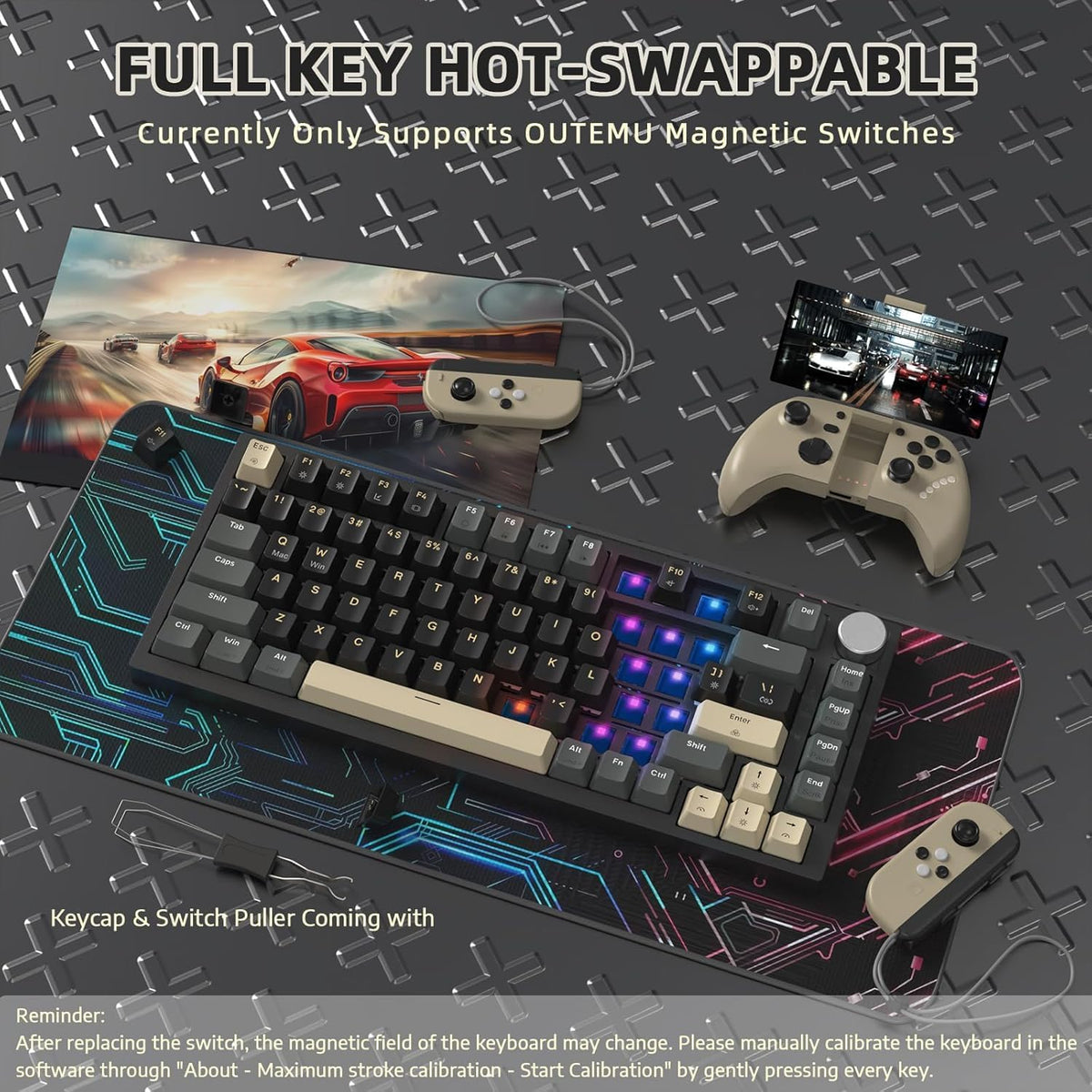K85 Rapid Trigger 75% Wired Mechanical Gaming Keyboard Gasket with Hot Swapped Adjustable Actuation Magnetic Switch Programmable Knob TKL RGB Backlit PBT Keycaps for Win Mac Gamer(Black)