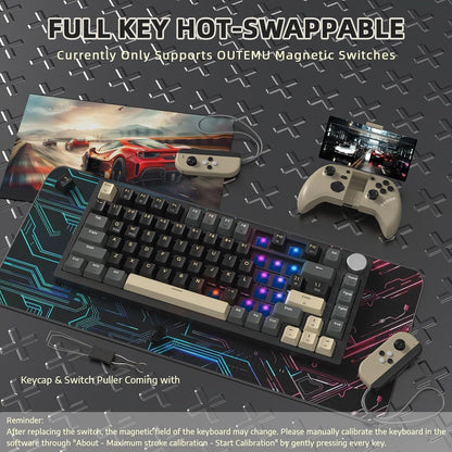 K85 Rapid Trigger 75% Wired Mechanical Gaming Keyboard Gasket with Hot Swapped Adjustable Actuation Magnetic Switch Programmable Knob TKL RGB Backlit PBT Keycaps for Win Mac Gamer(Black)