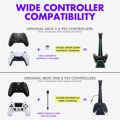 Gaming Headset and Controller Stand | Premium PS5 Accessories (Clean Space with Charging Station) Headphone and Controller Holder for Desk, Playstation 5, Xbox Game,