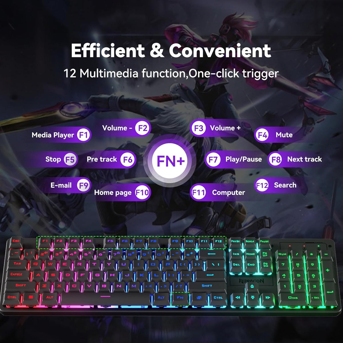S107KS Wireless Gaming Keyboard and Mouse, RGB Backlit, 3 Mode (Wired/2.4G/Bt), up to 10,000 DPI Gaming Mouse with Software, Ultra Lightweight 65G, 25 Key Anti-Ghosting Keyboard for PC