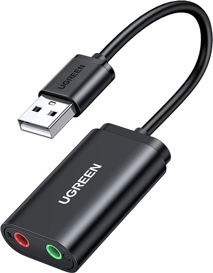 UGREEN USB to Audio Jack Sound Card Adapter with TRS 3.5Mm Headphone & Mics | USB Sound Card Jack Adapter Compatible with Computer, PS5, PS4, USB Audio Stereo Adapter External Sound Card
