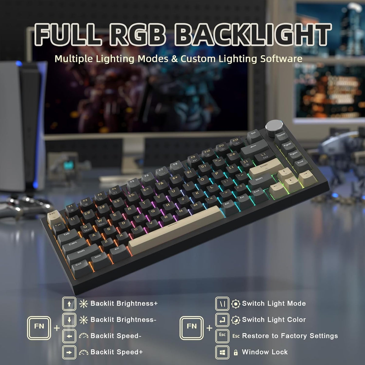 K85 Rapid Trigger 75% Wired Mechanical Gaming Keyboard Gasket with Hot Swapped Adjustable Actuation Magnetic Switch Programmable Knob TKL RGB Backlit PBT Keycaps for Win Mac Gamer(Black)
