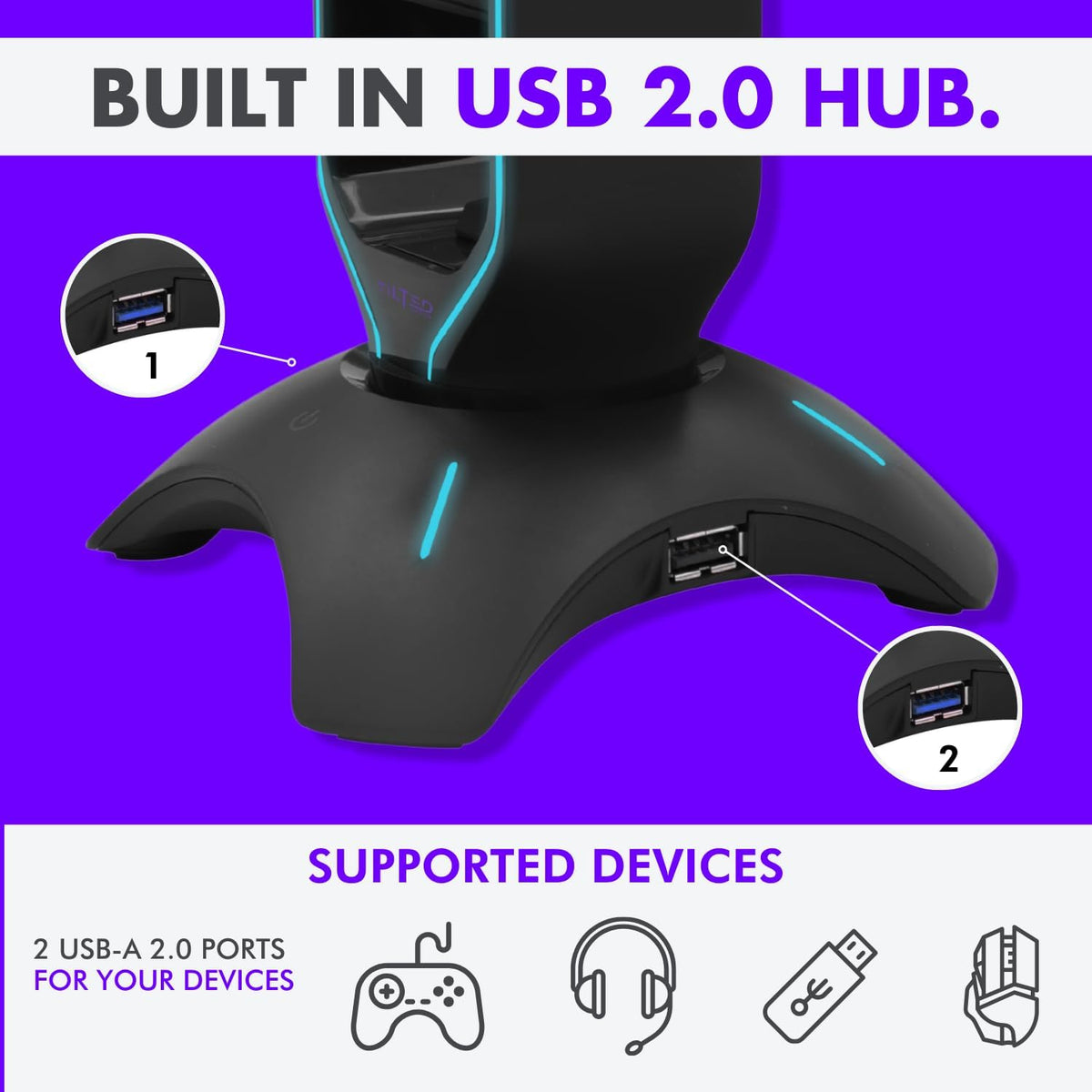 Gaming Headset Stand | RGB Headphone Stand for Desk with Mouse Bungee and USB Hub (Cool and Clean Setup) Gaming Headset Holder - Perfect Gamer Gift Accessory