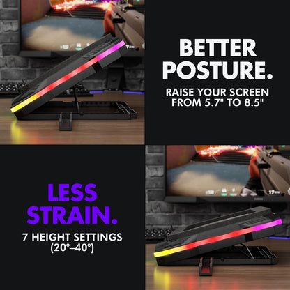 Gaming Laptop Cooling Pad with USB Hub - Boost Performance, Stay Comfortable - RGB Laptop Cooler Stand with Adjustable Height & Fan Speed, RGB, USB (C + A) Hub, for 15.6" - 19" Laptops